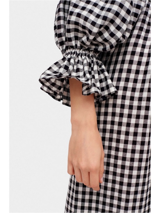 SLEEPER /Atlanta Smocked Gingham Midi Dress Puff Sleeves - Sz L - NWT - Picture 9 of 13
